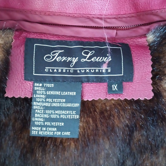 Terry Lewis Large Genuine Leather Jacket Red Snap Up Trucker Faux Fur Lining 1X - Picture 12 of 16